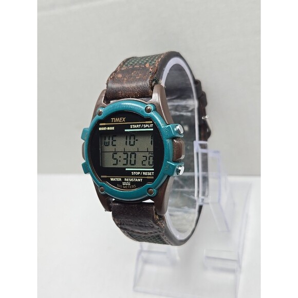 Timex Atlantis 100 Indiglo Night Mode Digital 100M New Battery 745 Teal Bezel WR - Picture 2 of 13
